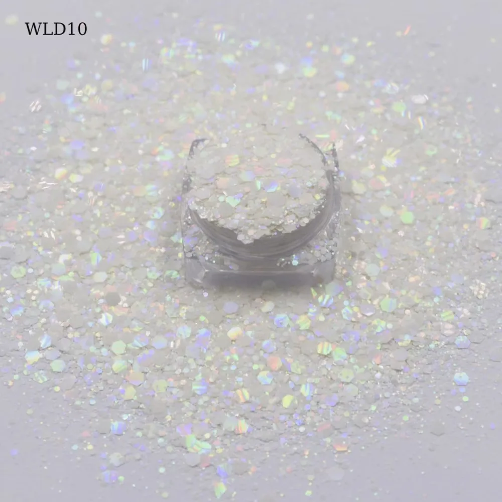 White Macaron Holographic Mixed Chunky Glitter Colorful Hexagon Polyester Glitter for Nails Crafts Arts Painting Decorations