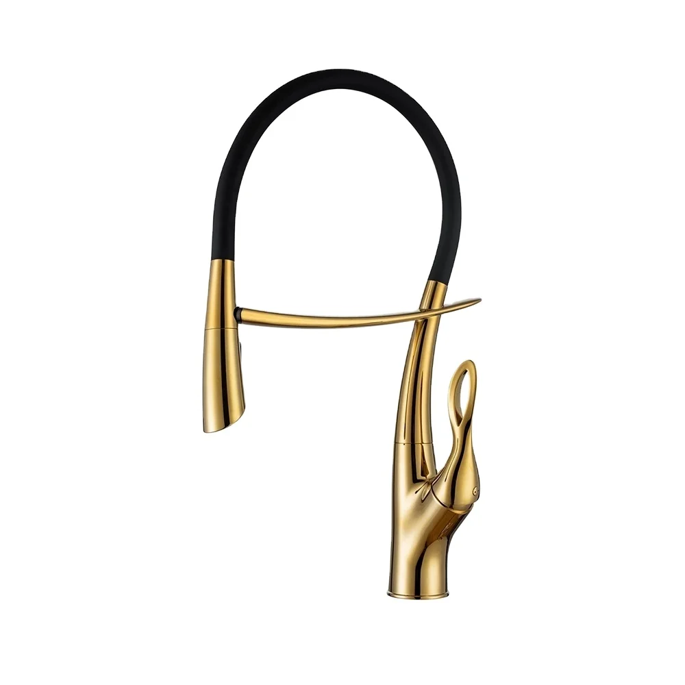 Luxury deck mount single handle kitchen faucets pull out commercial ceramic gold kitchen faucet