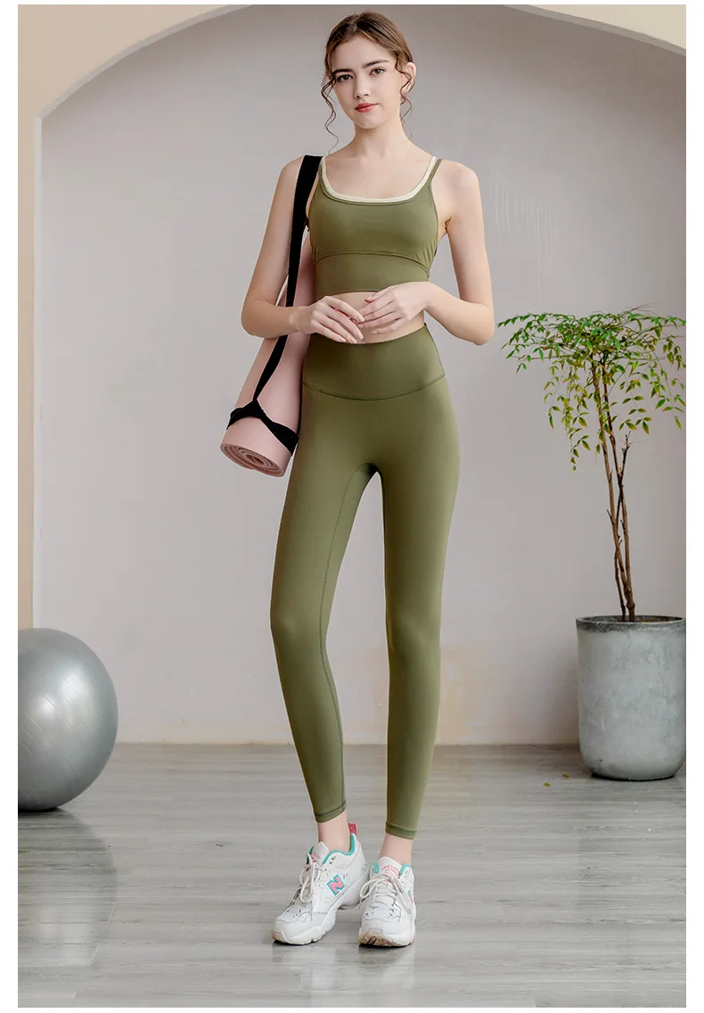 New professional fitness suit running gather stereotyped bra yoga suit beautiful back color sports women sweatsuit yoga sets