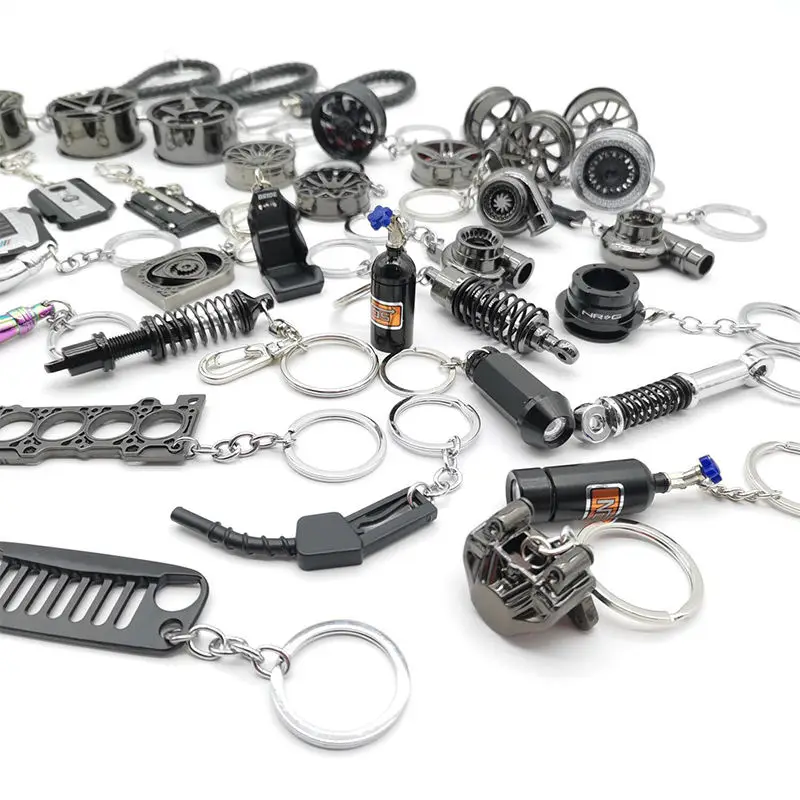 Gift Car Metal Key Chain Turbine Gear Hub Pendant Brake Disc Shock Absorber Steering Wheel Car Keychain