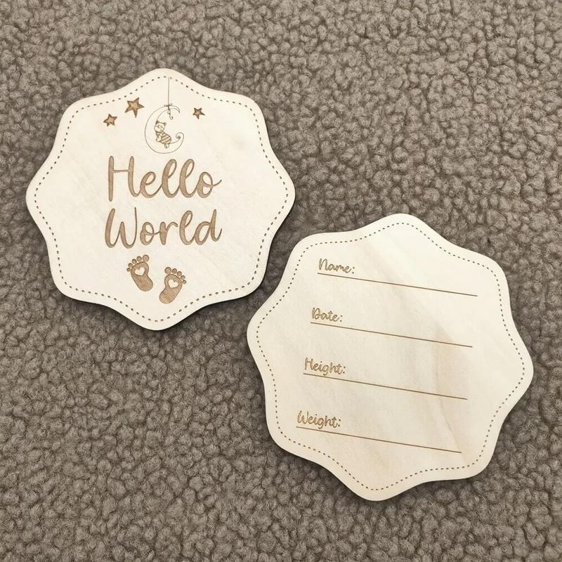Изготовленный На Заказ «Hello World» спортивный костюм для новорожденных рождения персонализированные имя ребенка Объявление знак деревянные карты