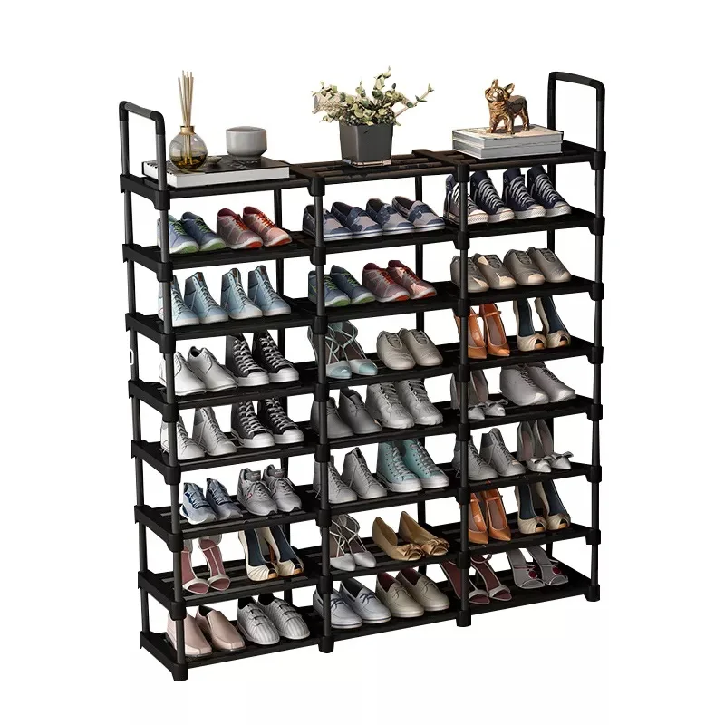 Бытовая большая емкость 3-х слойные кованого железа черного и золотого цвета полка для обуви регулируемый стеллаж шкаф хранения