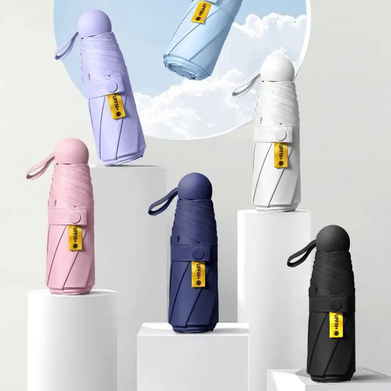 Mini Compact Size Umbrella Custom Logo 5 Fold Umbrella Uv Protection Umbrella For Rain With Eva Case