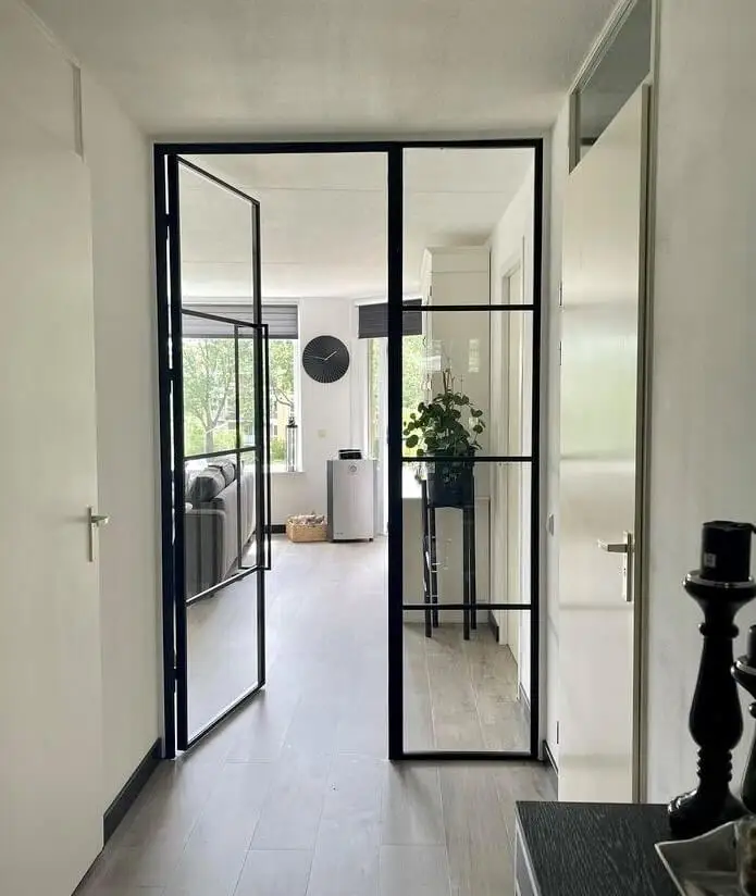 Most Popular Customized Interior Matte Black Steel Frame Tempered Glass Door for Office Building