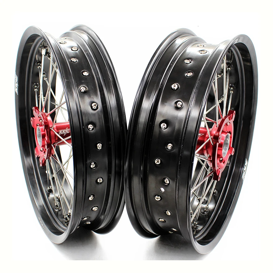 KKE 3,5/4,25 комплект колес Supermotard, совместимых с HONDA CRF250R 2004-2013 CRF450R 2002-2012, красная ступица, черный обод
