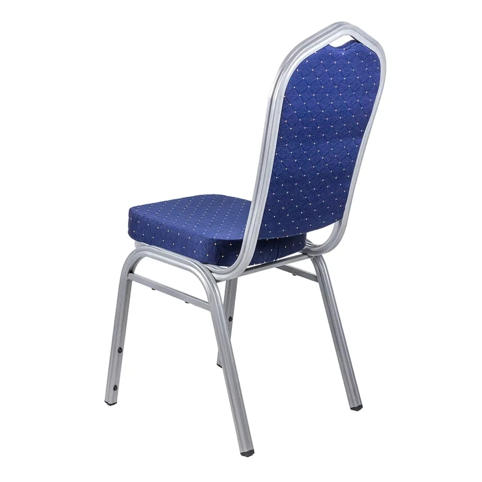 Hot Sale Upholestered Back and Seat Event Church Chairs Blue Fabric and Metal Frame Hotel Banquet Chair