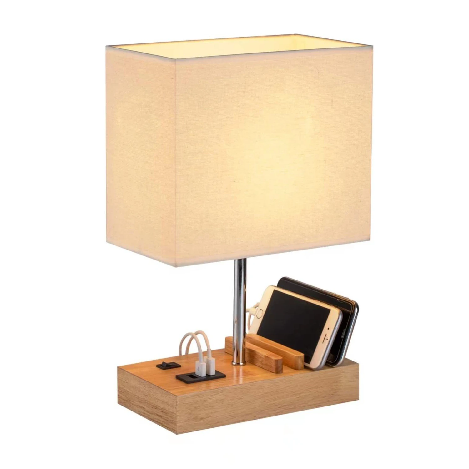 New Arrival Desk Light Modern Lampe De Chevet Avec USB Charging Port Base Wooden Bedside Table Lamp For Hotel or Bedroom