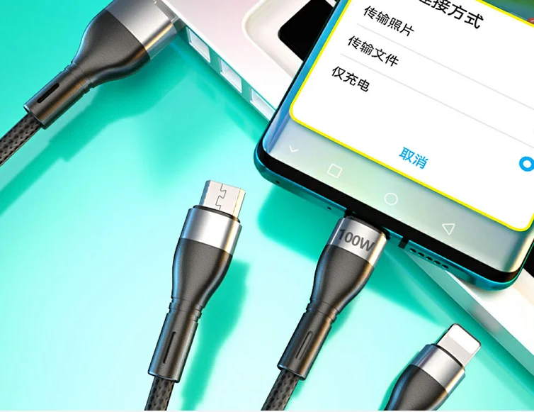 OEM Factory Nylon Multi Phone Charger Cable Universal 3 in 1 Charger Standard Nylon Usb Cable for Iphone Cable Mobile Phone