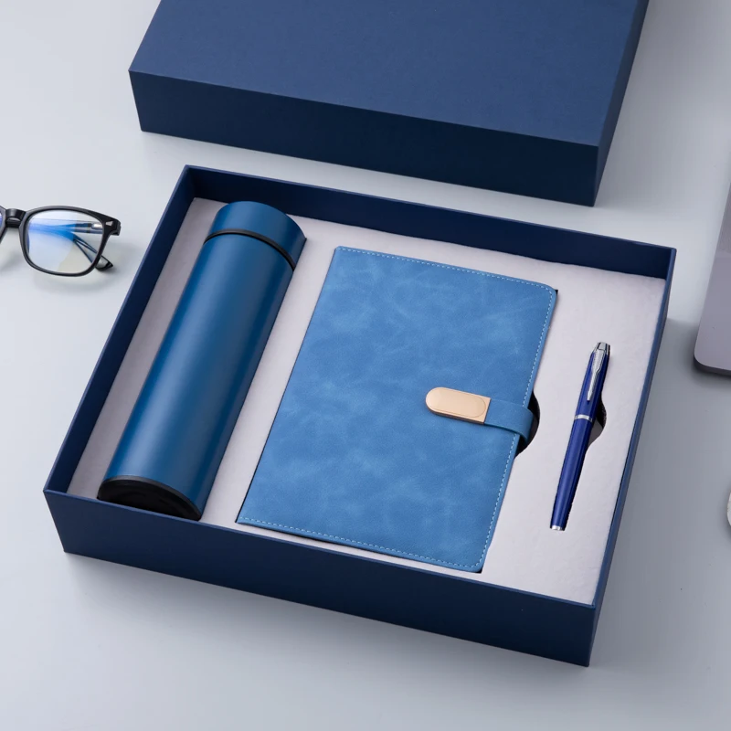 Custom luxury PU Leather Notebook Gift Box Set Business Gift Thermos Cup coproate Gift Set With Pen And flask water bottle