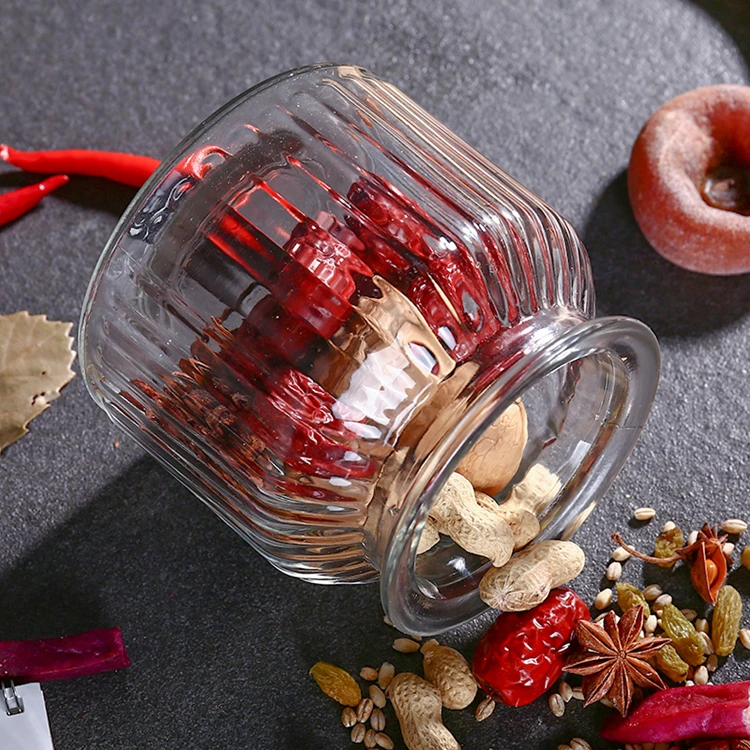
230ml 650ml 950ml 1350ml clear vertical striped glass storage jar for grains candy nut with glass lid 