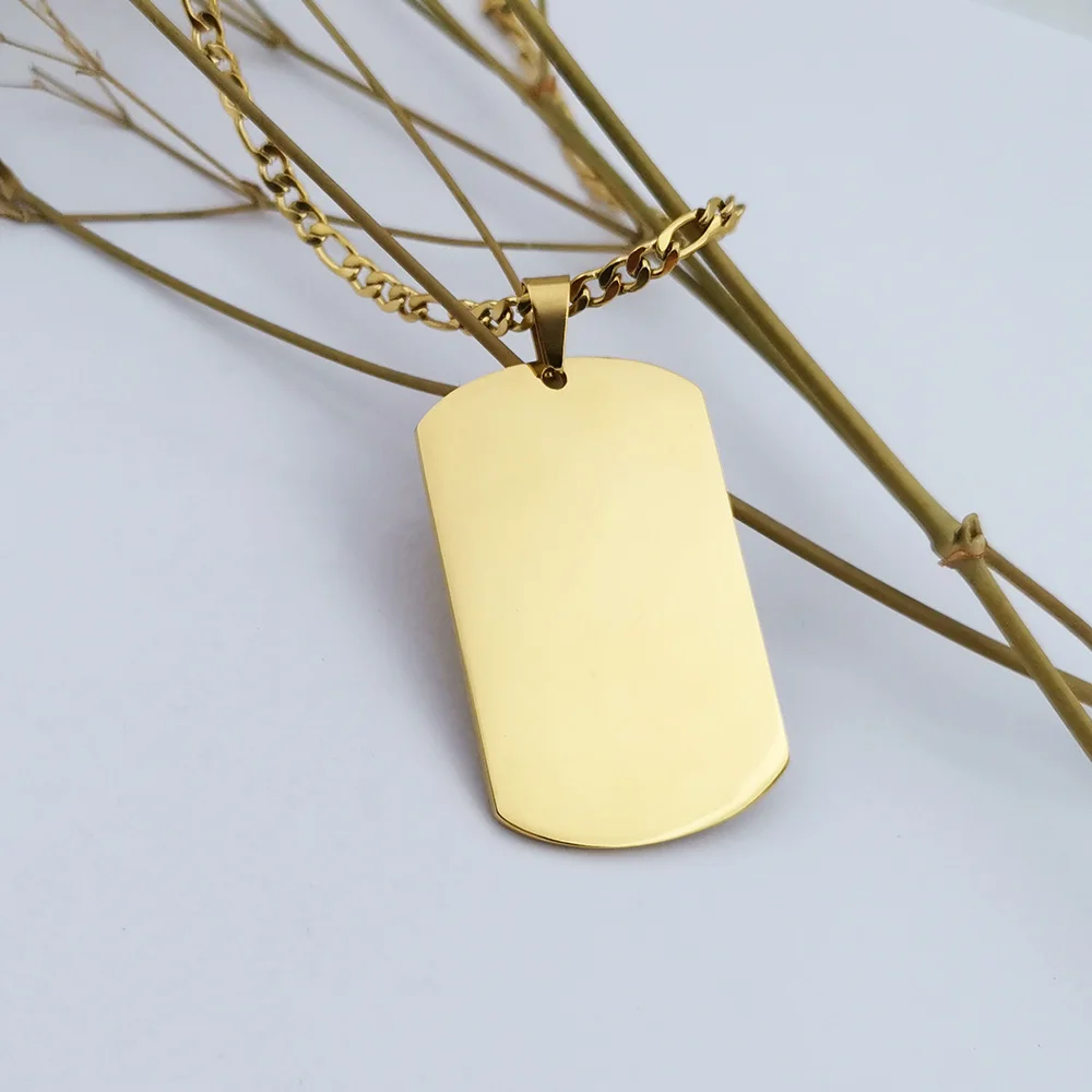 Men Jewelry Black Blank Pendant Charm Necklace Jewelry Dog NameTag Black Military Dog Tags Necklace For Dad Black Chain