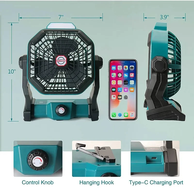 Hook Portable Camping Fan With Led Light Camping Fan Rechargeable Camping Light Outdoor Fan