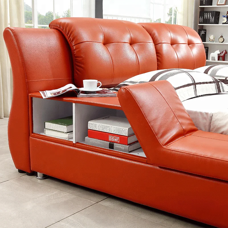 Luxury Modern Design Bedroom Furniture Smart Bed Multi-Functional Upholstery Soft Leather Bed