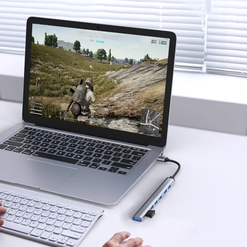 Aluminum Alloy 7 in 1 USB Hub 3.0 2.0  USB Splitter 7 Ports phone docking station Hub Adapter for Laptop Tablet PC