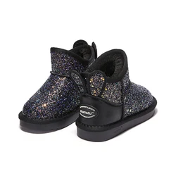 children winter fashion Bling Kids Boots Faux Fur ankle rabbit sequins warm shoes for student