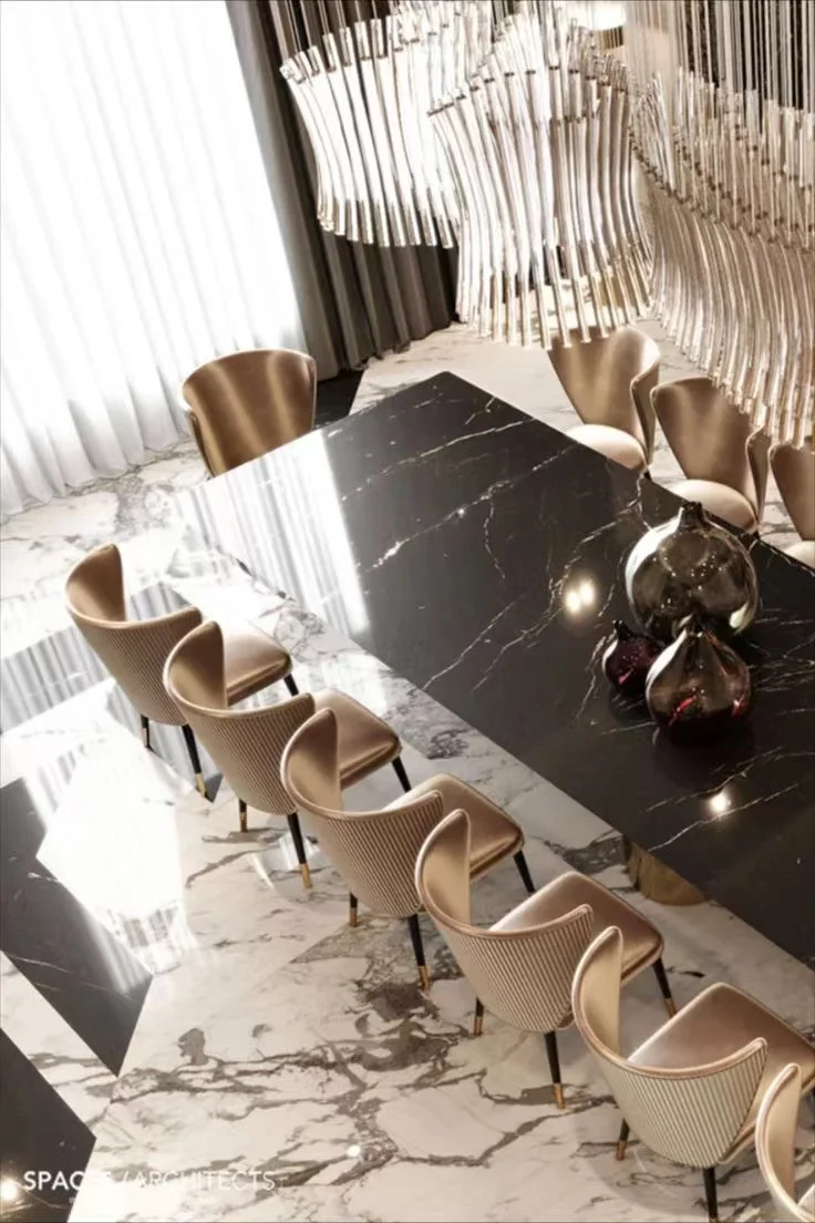 Brand New  black marble top metal leg   marble dining table luxury dining room living room 14 seat dining table set