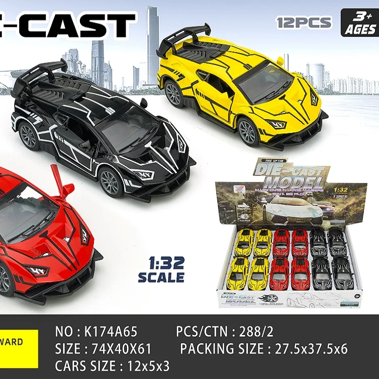 3 Color Mixed 12 Pieces/display Boxed 1:32 Alloy Model Bugatti Fire Dragon Door Pull Back Car for Kids