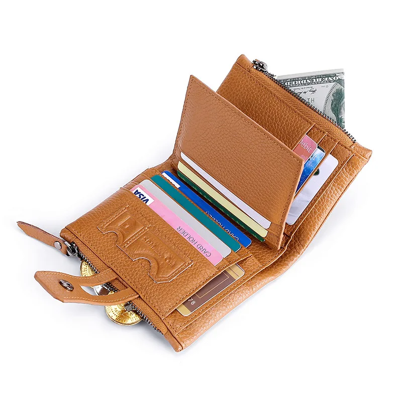 Special counter Short leather id card holder Buckle double zipper coin purse logo wallets