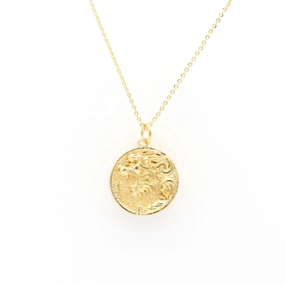 Jewelry 18K Gold Plated Medallion Coin Lion Pendant Necklace for  women jewelry