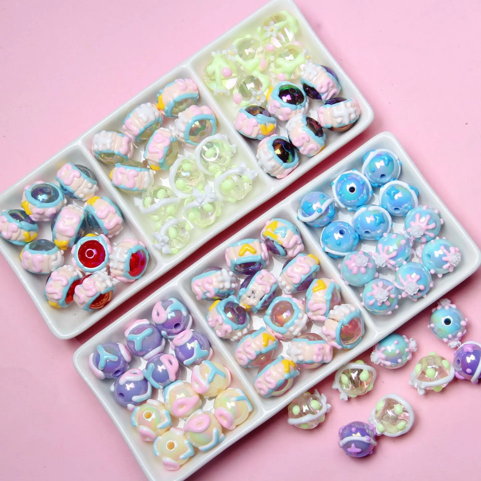 Wholesale Acrylic Colorful Hand Painted Oil Drop Pearls Beads for Jewelry Making DIY Charm Necklace Bracelet