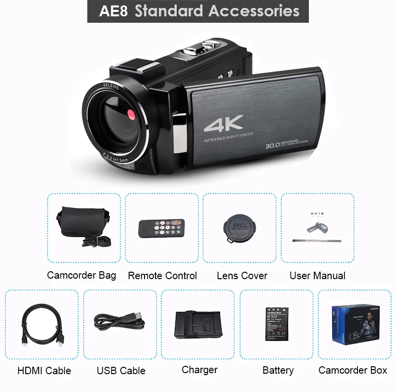 AE8 Digital 4K UHD Camcorder Ghost Hunting Infrared Night Vision Wifi Video Camera