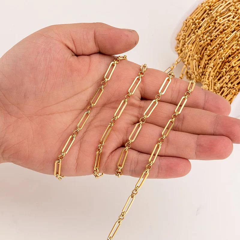 GP Stainless Steel flat Paperclip Flattening Hammer Chain paper clip gold link chain permanent jewelry chains making wholesale
