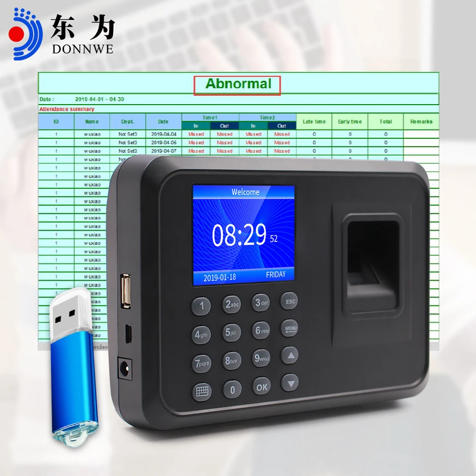 Spanish/Portuguese/Korea  Version  Fingerprint Time  Attendance  Machine  USB/Disk Biometric Recognition  For Business F01