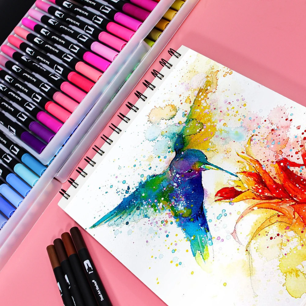 Watercolor Pen Brush Markers Dual Tip Fineliner Drawing for Coloring Art Markers 12 24 36 48 60 72 100 120 Colors Pens