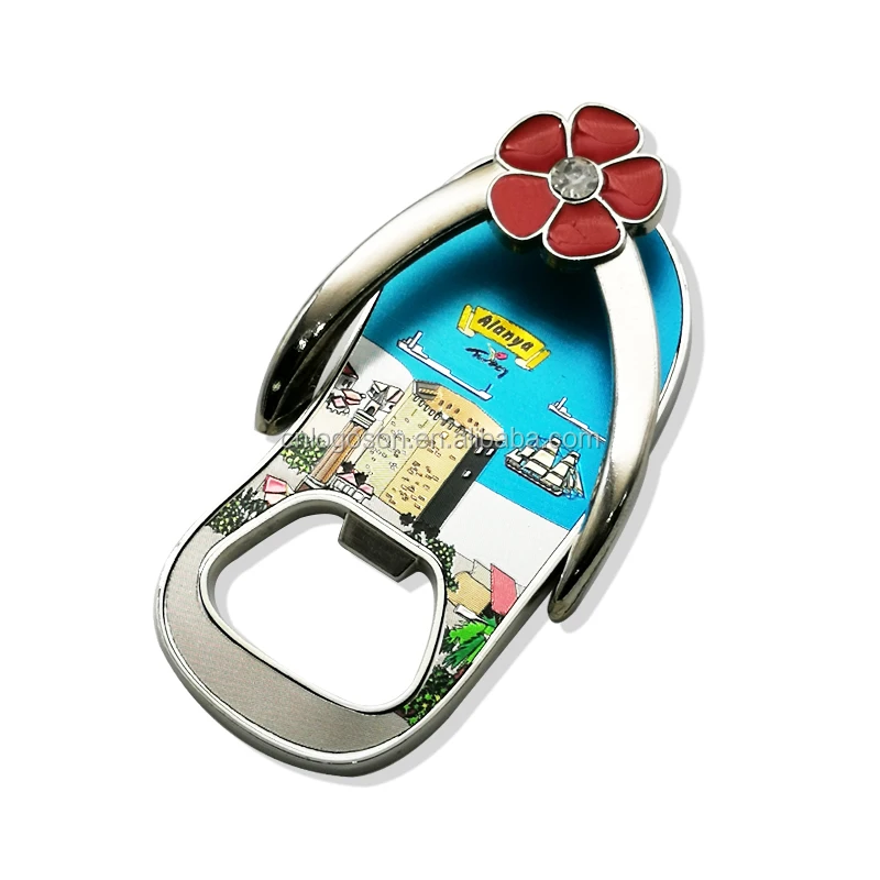 Custom Tourist Souvenir Magnetic Mini Flip Flop Slippers Sandal Shoe Fridge Magnet Beer Bottle Opener
