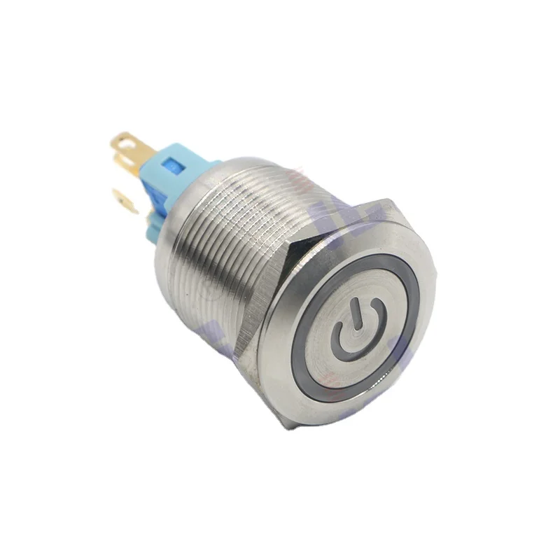 YHJ22-371 6 pin waterproof illuminated 12 volt metal push button switch