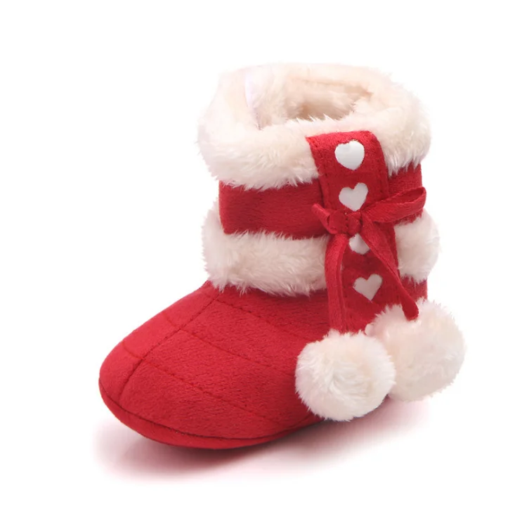 Sweet Heart Bow Knot Suede Fabric Winter Warm Baby Snow Boots
