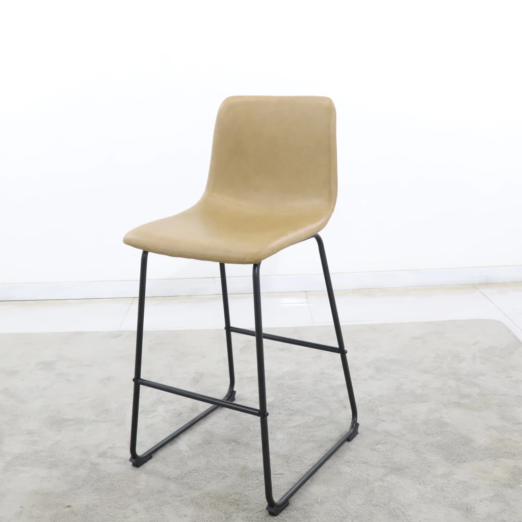 New brown modern luxury PU leather seat high bar chairs metal height gray bar chairs bar stool