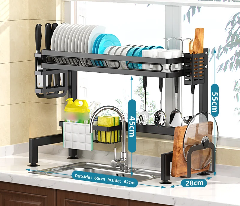 Wholesale Over The Sink 2 Layers Kitchen Drying Storage Large Dish Drainer Rack With Drip Tray