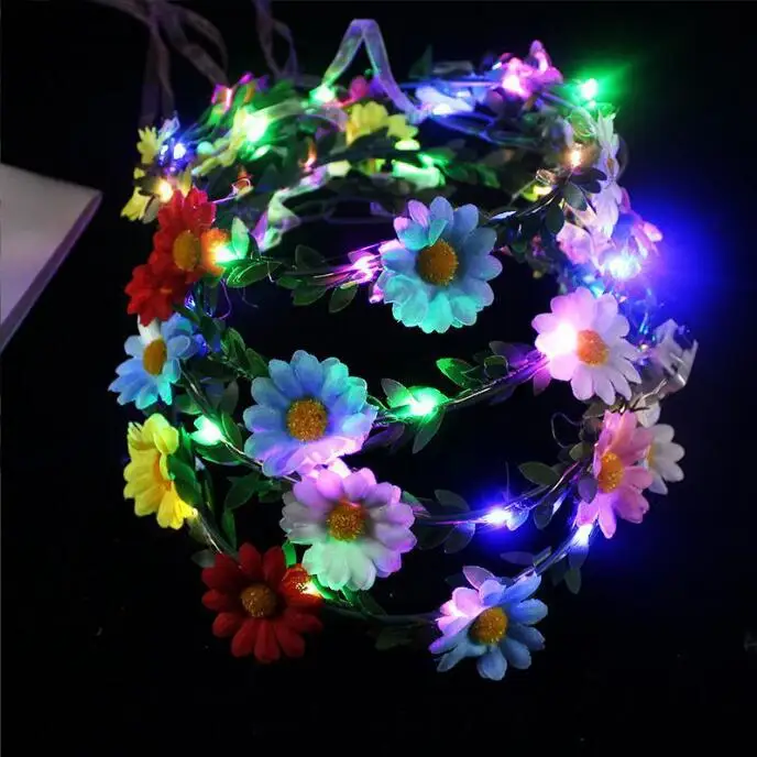 Women Girls Hawai LED Flower Crown Headband Light Up Garlands Glowing Floral Wreath Crown For Beach Party Festivals Wedding