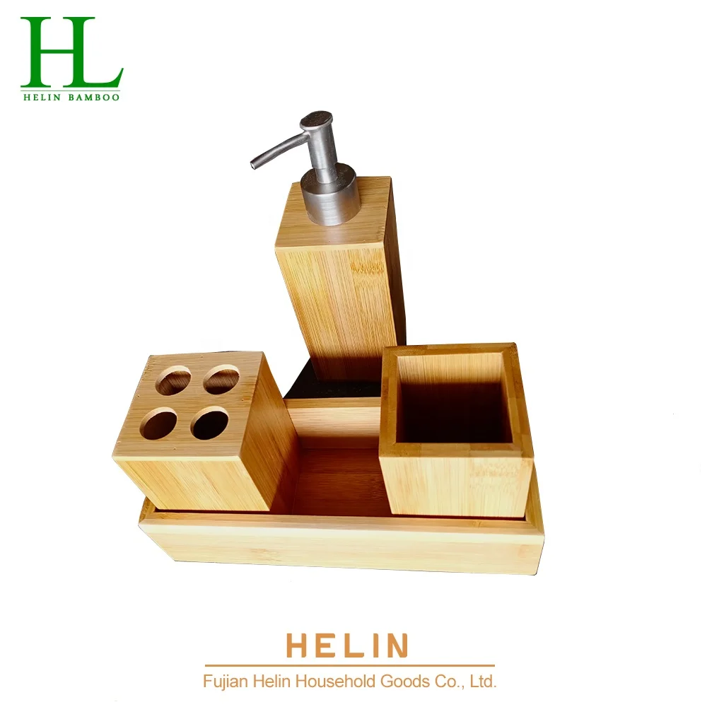 Бамбуковый набор аксессуаров для ванной комнаты/деревянный набор для ванной комнаты с дозатором мыла, держателем для зубных щеток