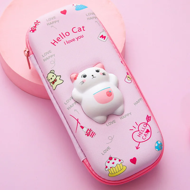 Decompression pen case Primary school girl simple large capacity pencil case 3D trendy cute girl pencil case