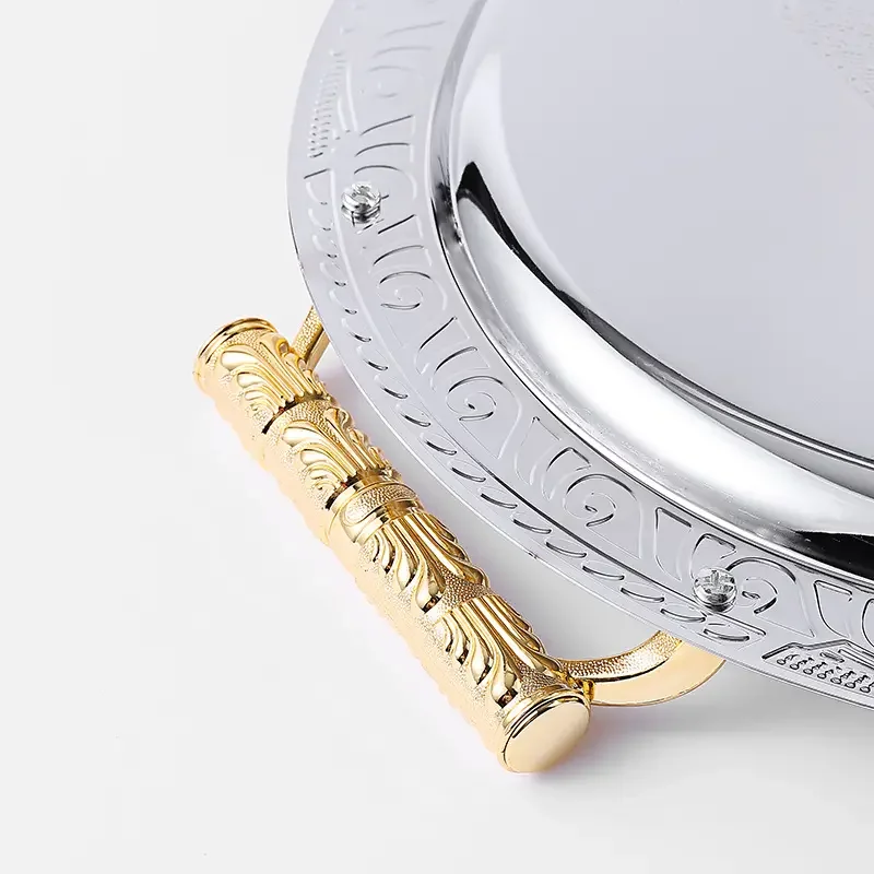 Golden /Silver Plated Oval Single Deco Gold Metal Food Restaurant Serving Tray 52x39cm
