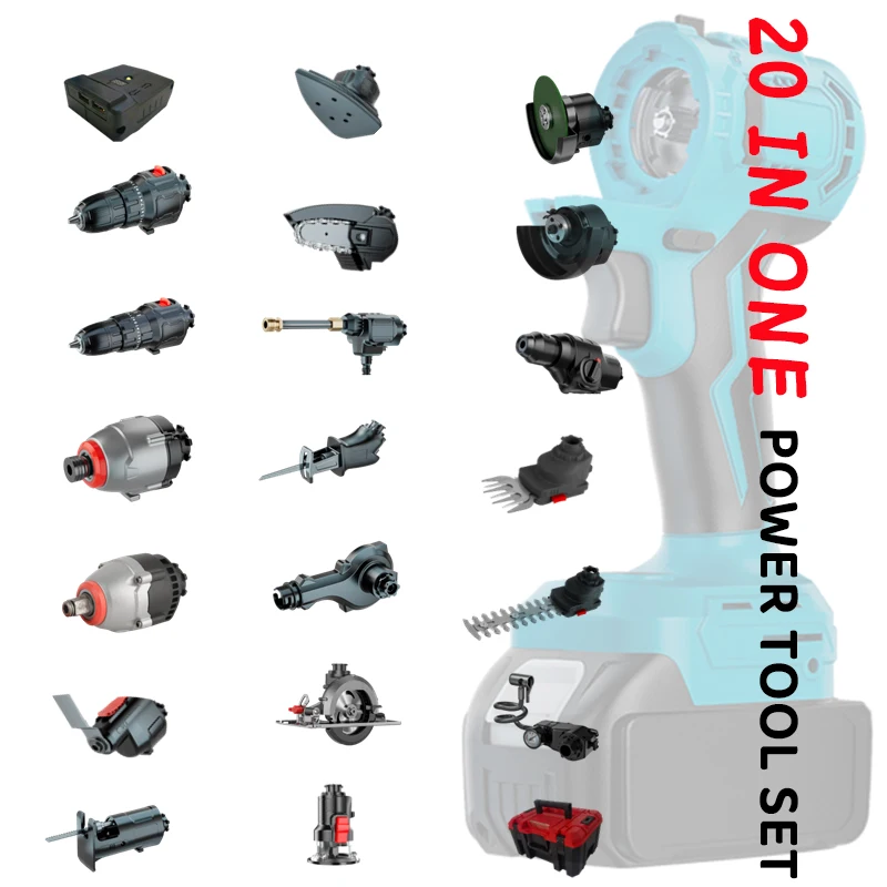HENGLAI 2023 Am-azon Hot Seller 21V High Quality Cordless Impact Wrench Tools Lithium-lon combo kits cordless power tool set