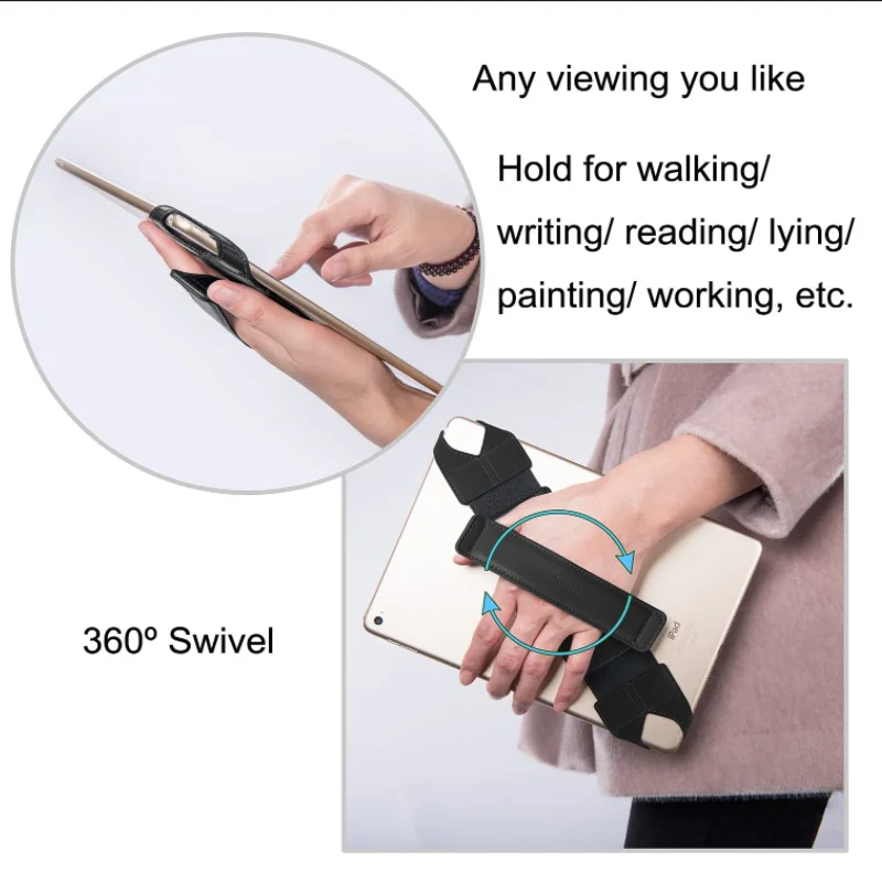 Universal Tablet Hand Strap Holder Leather Handle Grip with Elastic Belt phone finger grip shoulder