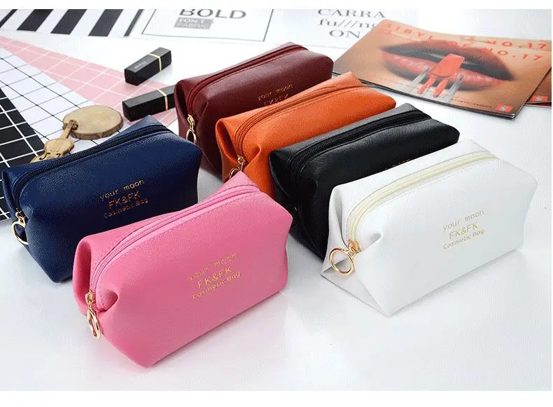 2022 Hot Sale Custom Logo Travel Cosmetic Bag Waterproof Beauty Toiletry Pouch Pu Leather Make Up Bag For Lady