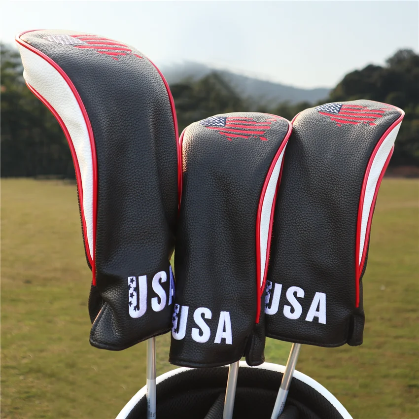 Custom wholesale Golf Wood Cover Wood 1 3 5 Driver Faiway Headcover Black Golf Wood Club Head Covers