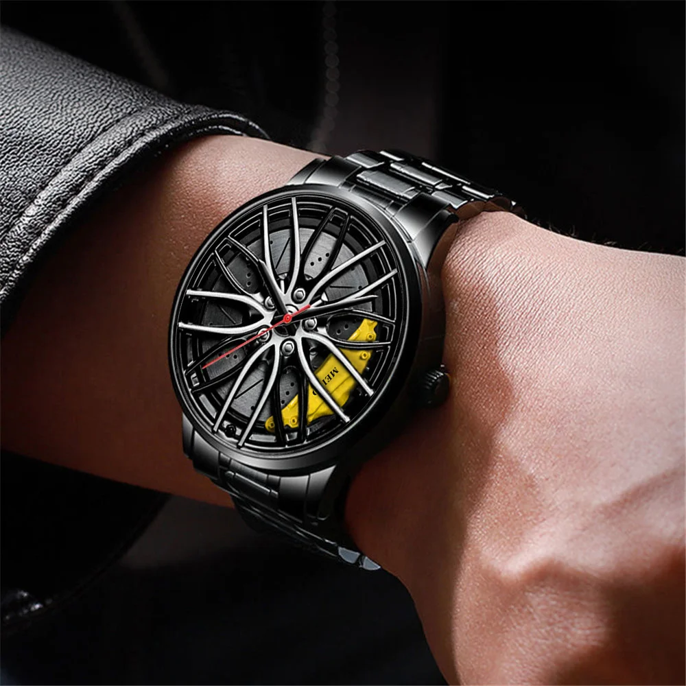 2023 Luxury Top Brand Fashion Car Wheel Watches 3D Dial Sports Quartz Wristwatch Stainless Steel Wheel Hub Wrist Watch for Men