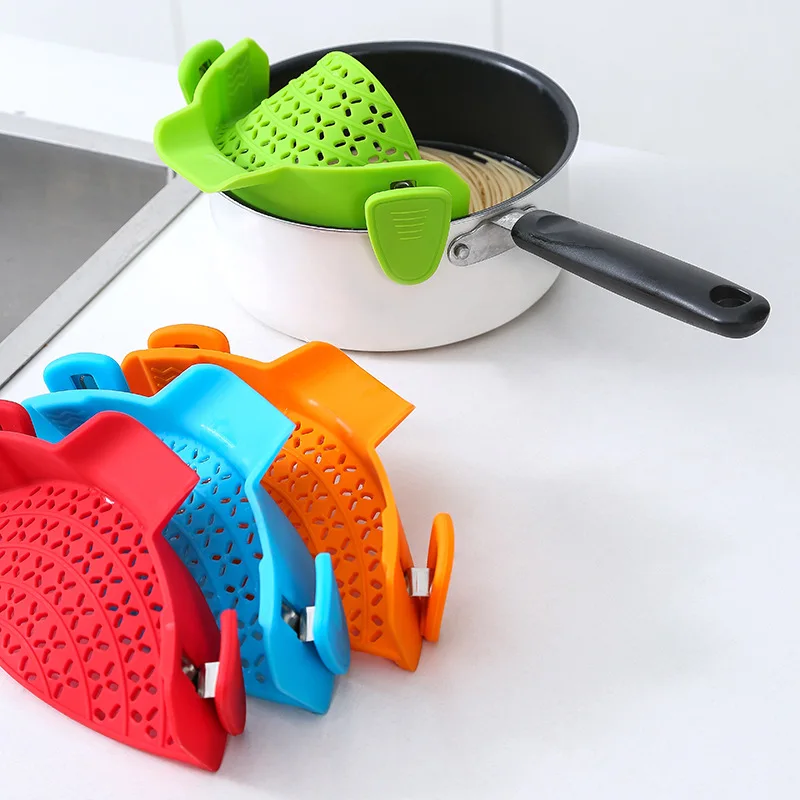 Kitchen Heat Resistant Silicone Strainer For Spaghetti Pasta Ground Beef Grease Clip-on Strainer Fits All Pots Bowls