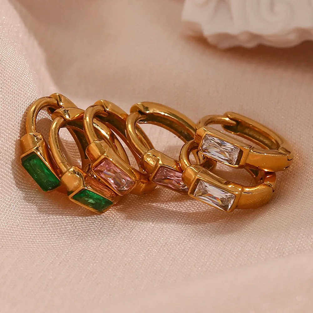 Wholesale Trending Simple 18K Pvd Gold Plated 316 Stainless Steel Cubic Zirconia Stud Clips Non Earrings For Women