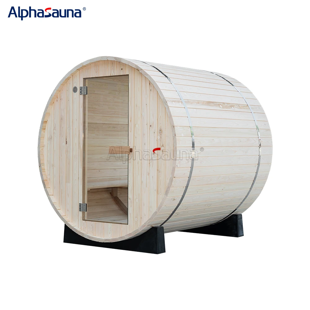 Alphasauna Outdoor Japanese Cypress Barrel Sauna 2 Person Garden Cabin Traditional Finnish Steam Sauna Room Outdoor