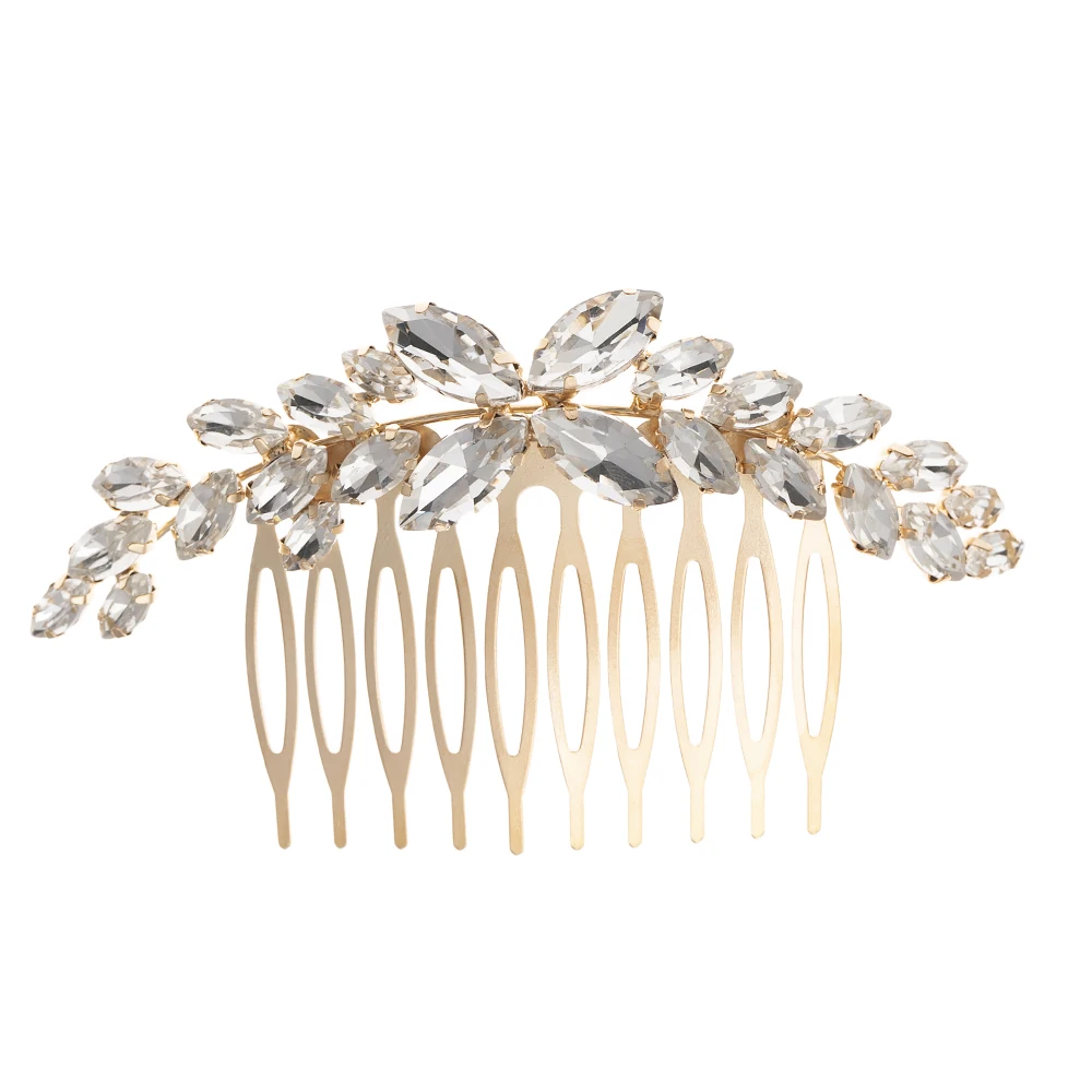 China Goods Wholesale Handmade Rhinestone Gold Tiara Nupcial Metal Wedding Bridal Hair Comb Chinese Diamond Women Headpiece