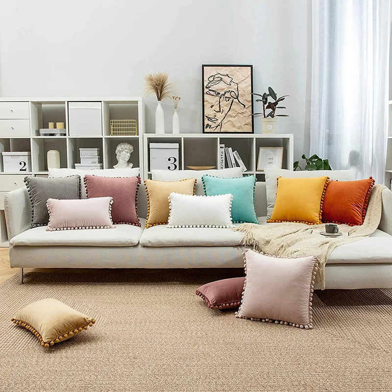 Soft Velvet Cushion Cover Decorative Pillows Throw Pillow Case Solid Color Luxury Home Decor Living Room Sofa Seat shaggy pillow