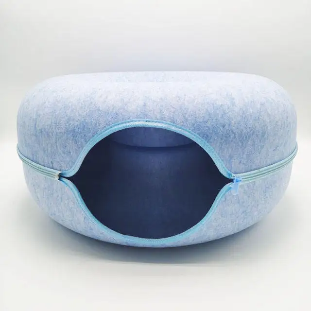 Hot selling wholesale manufacturer zipper playable and livable feline nest round wool felt pet beds pet cat tunnel cave