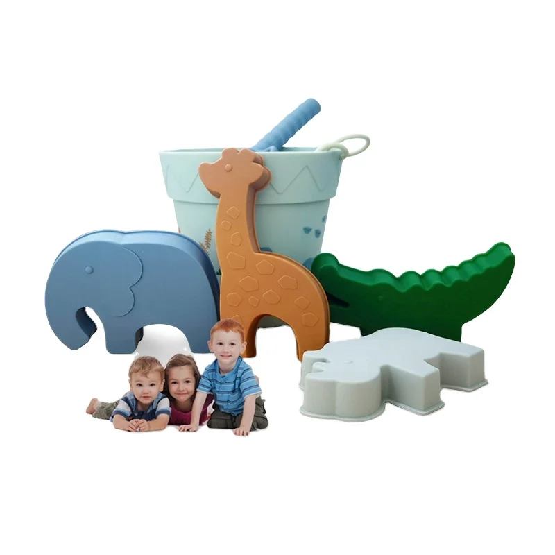 Silicone Sand Bucket Toys 6pcs/set Creative Beach Toys Beach Games Children kid Silicone eco friendly beach toys