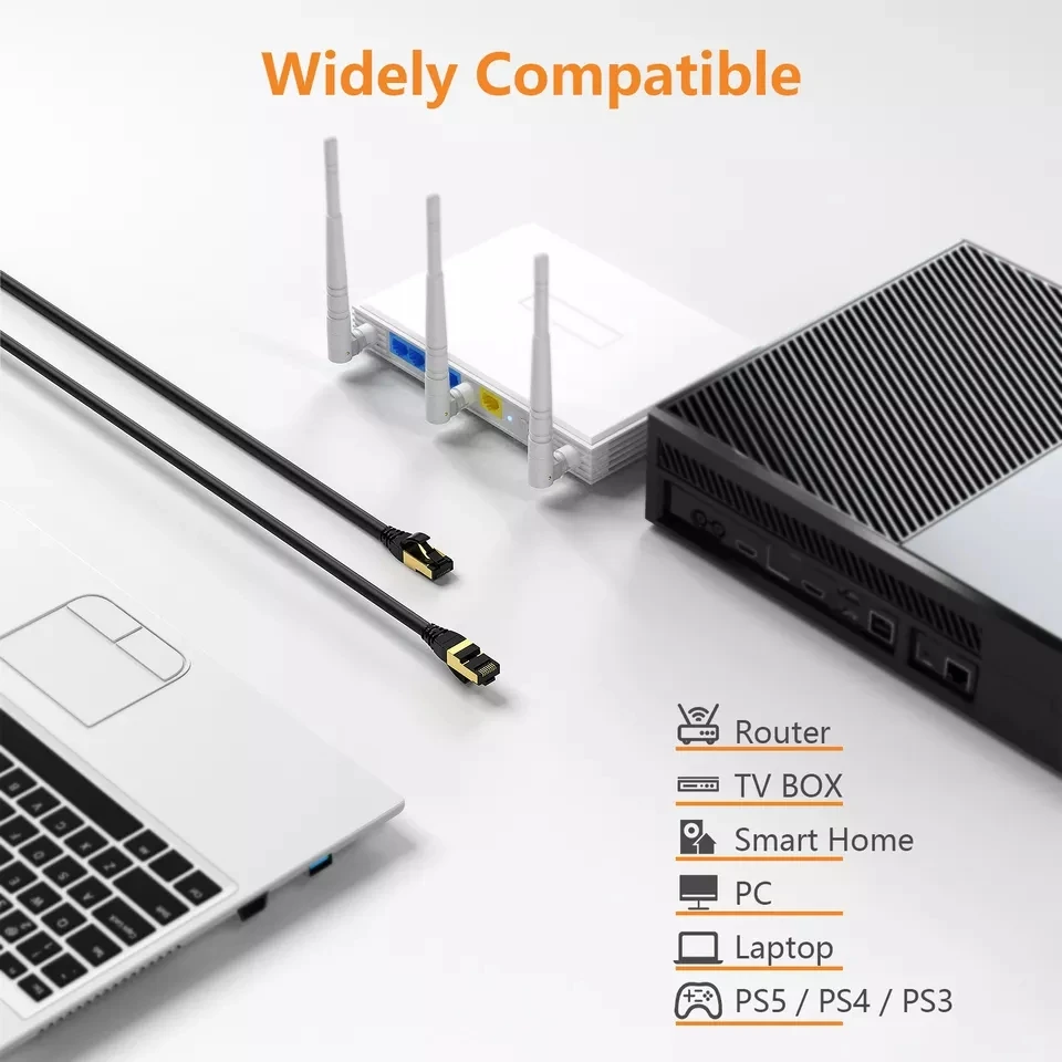 High Speed Network Internet Cable 3M 40Gbps Male-Male Factory Manufacture Cat8 Flat cable Lan Cable RG45 8P8C 0.5M~30M Cat 8